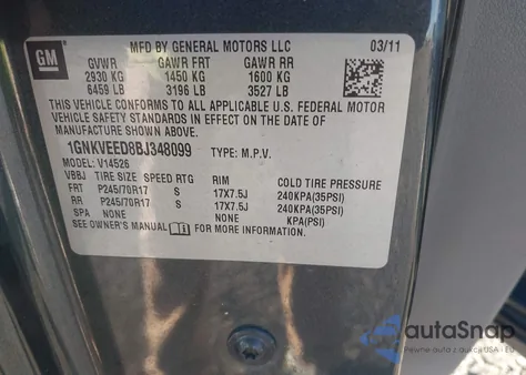 2011 Chevrolet Traverse Ls z USA, uszkodzony, nr VIN 1GNKVEED8BJ348099